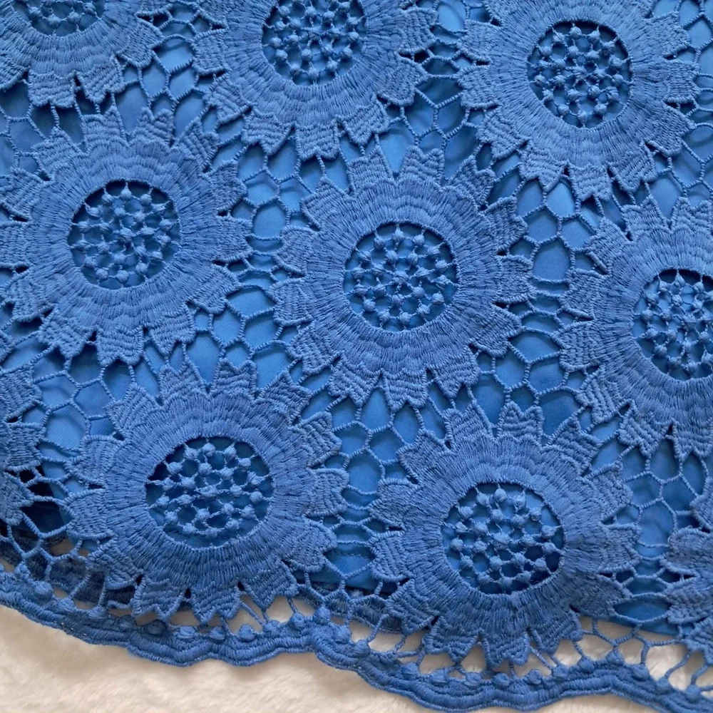 Talbots Dress Womens 12 Blue Floral Crochet Lace Short Sleeve Wedding Guest